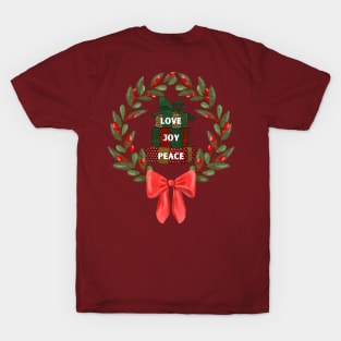 Christmas Holiday wreath gifts love joy and peace T-Shirt